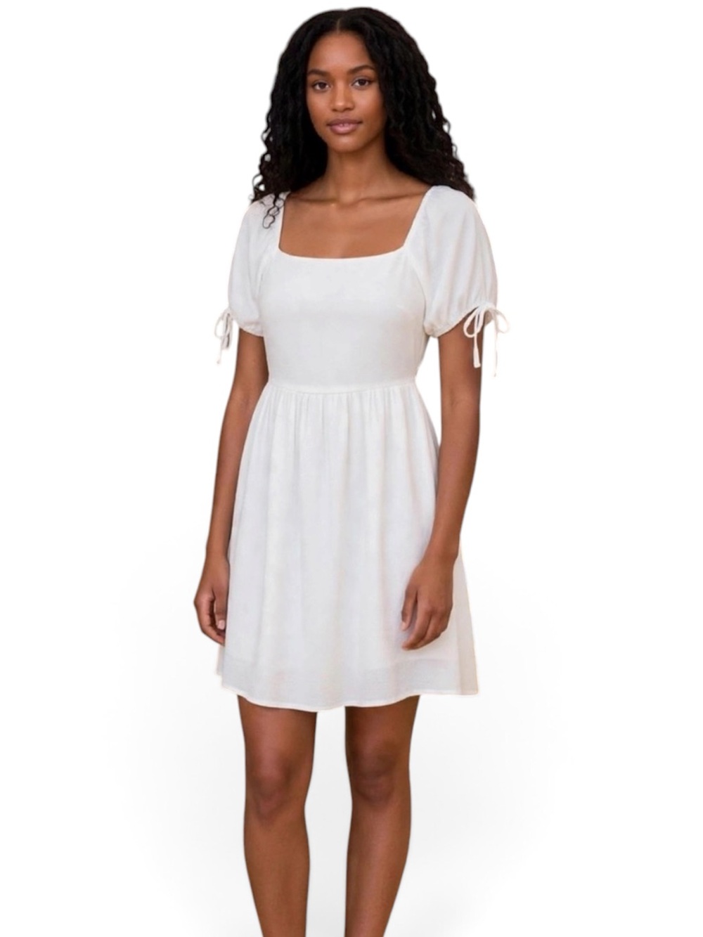 NWT Your Favorite White Tie Back Babydoll Dress L Homecoming FLAW Hanger Stress